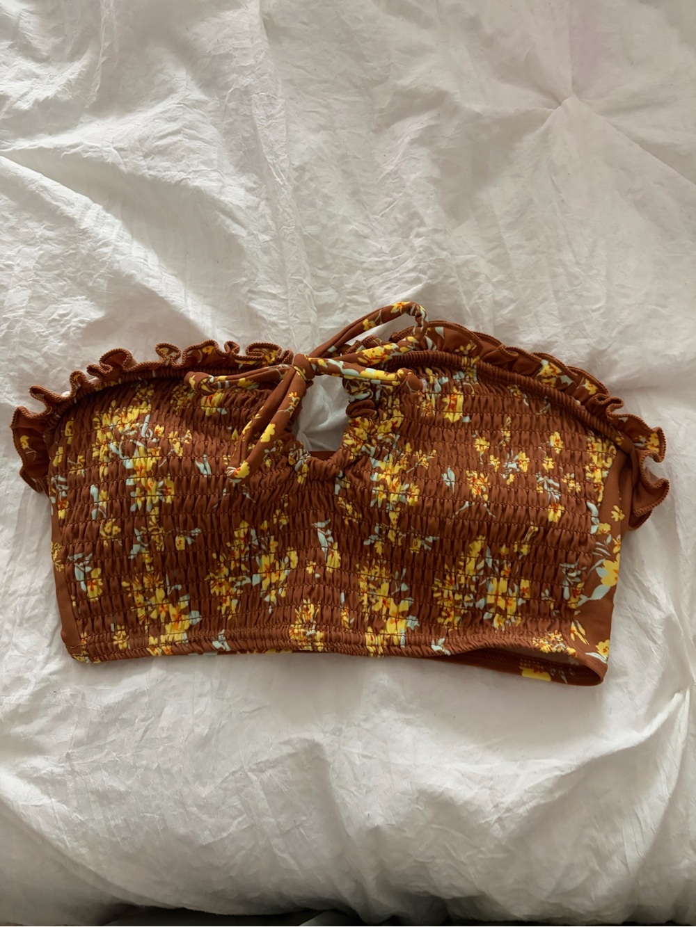 Target Brown Floral Smocked Bandeau Bikini Top
